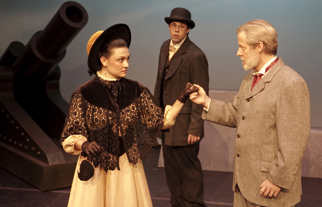 Marissa Garcia (Barbara Undershaft), Matt Bowdren (Adolphus Cusins) and Joseph McGrath (Andrew Undershaft)