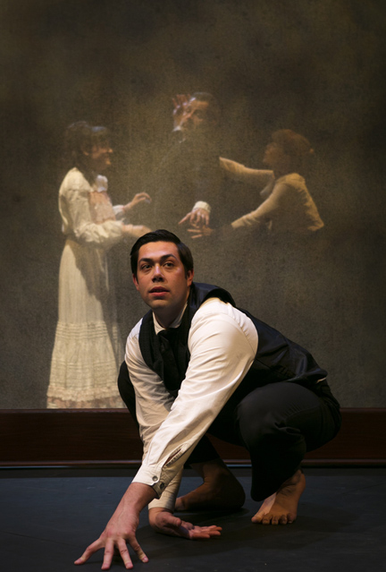 Marissa Garcia as Grete Samsa, David Greenwood as Mr. Samsa, Patty Gallagher as Mrs. Samsa, and Matt Bowdren as Gregor Samsa in 'Metamorphosis