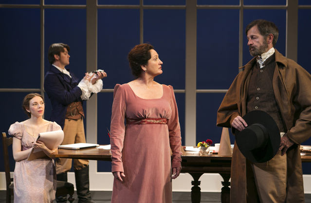 Gabriella De Brequet as Thomasina Coverly, Ryan Parker Knox as Septimus Hodge, Kathryn Kellner Brown as Lady Croom and David Greenwood as Richard Noakes