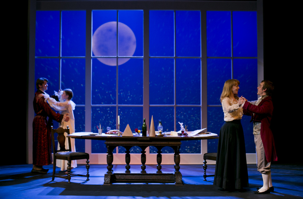 Ryan Parker Knox as Septimus Hodge, Gabriella De Brequet as Thomasina Coverly, Patty Gallagher as Hannah Jarvis and Dustin Rieffer as Gus Coverly