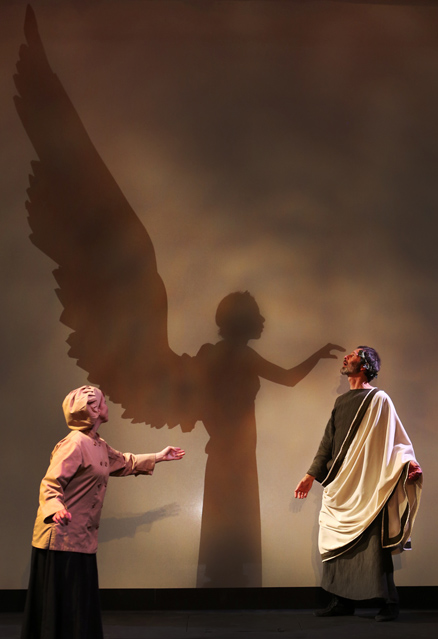 Patty Gallagher as Madame Moiselle, Gabby DeBrequet as the Angel of Abstinence and David Greenwood as Virgil