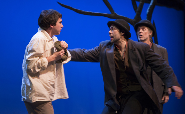 Adam Taner Harris as the Boy, Matt Bowdren as Estragon and Joseph McGrath as Vladimir