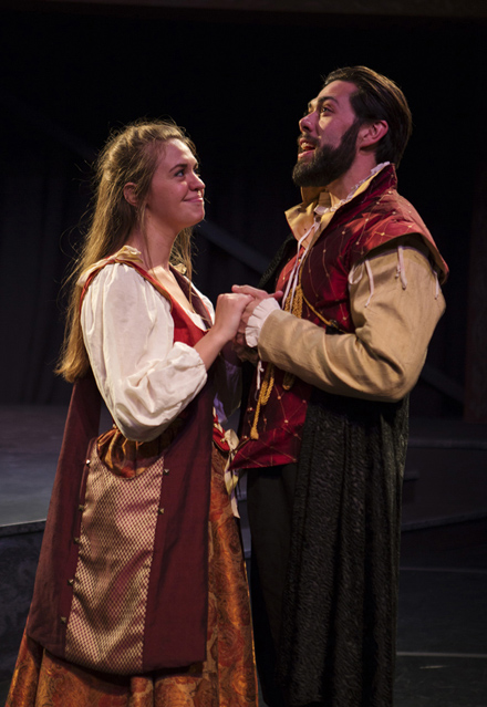 >Holly Griffith as Nerissa and Matt Bowdren as Gratiano