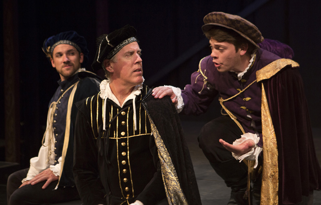 Christopher Johnson as Salarino, David Morden as Antonio and Connor Foster as Salanio