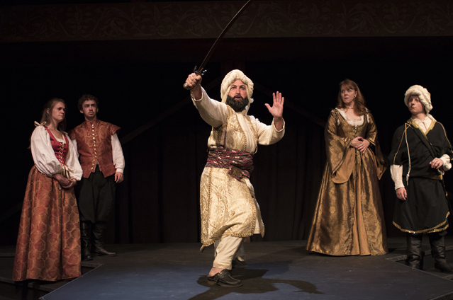 >Holly Griffith as Nerissa, Nathan Oppenheimer as Balthazar, Kathryn Kellner Brown as the Prince of Morocco, Patty Gallagher as Portia and Zackary Sinex as the Prince's train