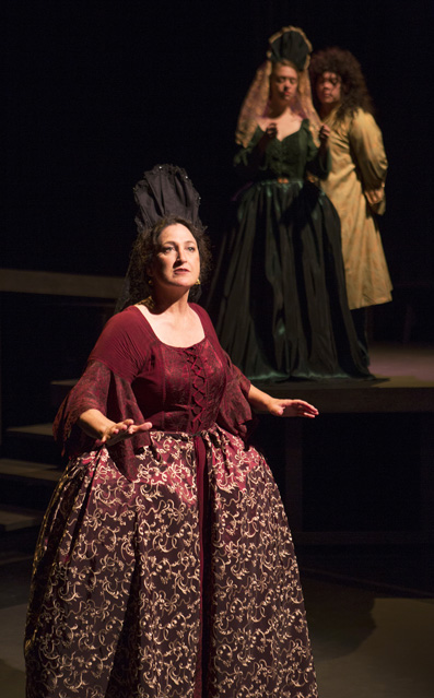 Kathryn Kellner Brown as the Marquesa Doņa Maria, Holly Griffith as Doņa Clara and Connor Foster as Doņa Clara's husband