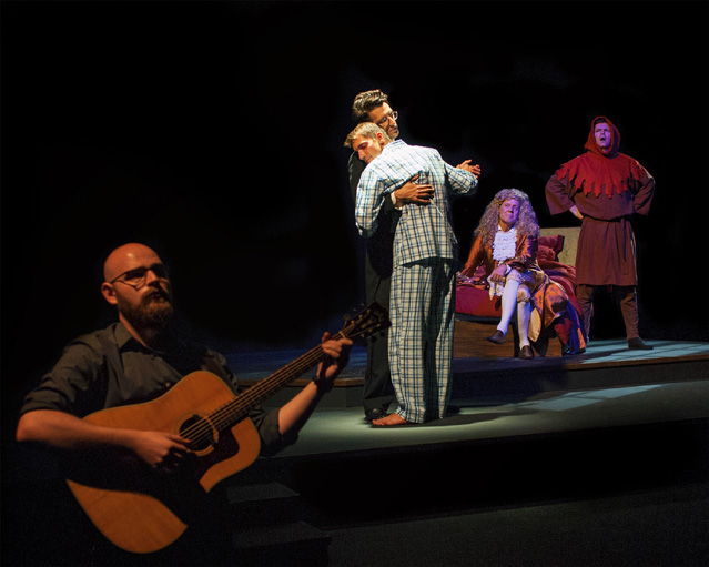 Jake Sorgen (Music Director), Christopher Johnson as Prior Walter, Brian Hendricks as Louis Ironson, Joseph McGrath as Prior 2 and Ryan Parker Knox as Prior 1