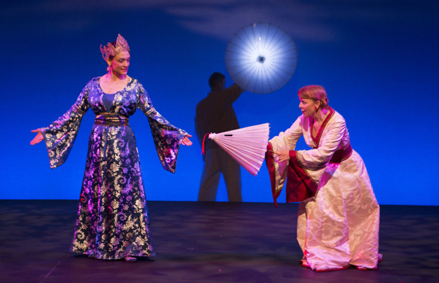 Holly Griffith as the Green Snake, Patty Gallagher as the White Snake and David Weynand as Fa Hai