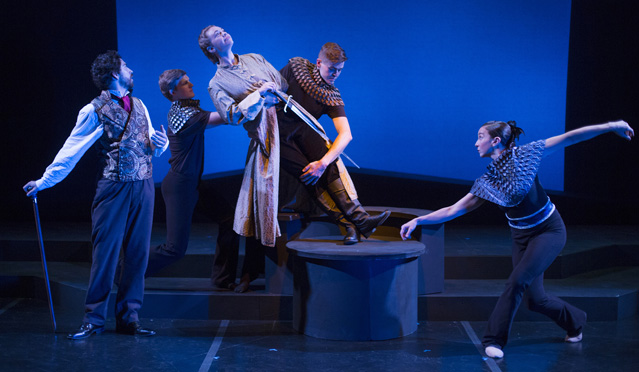 Claire Hancock as the Empress with Brendan Kellam and Nathanael Myers as her consorts
