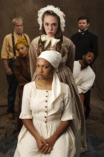 Vaune Suitt as Celia and Holly Griffith as Polly Newsom with Joseph McGrath, Ida Rhem, Ryan Parker Knox and Sterling Boyns