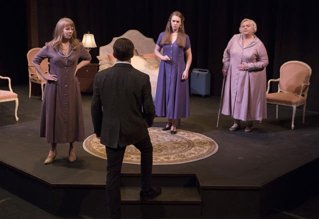 Patty Gallagher as B, Ryan Parker Knox as The Young Man, Holly Griffith as C and Cynthia Meier as A