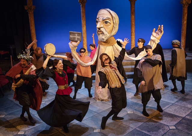 The cast of Galileo, giant puppet by Matt Cotten