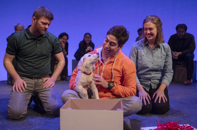 'Her name is Sandy.' Ryan Parker Knox as Ed, Hunter Hnat as Christopher and Holly Griffith as Judy
