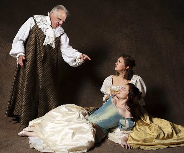 The Shaming of Hero (Harold Dixon as Leonato, Bryn Booth as Hero, and Holly Griffith as Beatrice)
