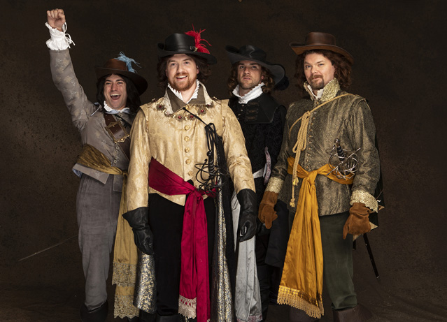 Soldiers Returning from the War (Hunter Hnat as Claudio, Aaron Shand as Don Pedro, Christopher Johnson as Don John, and Ryan Parker Knox as Benedick)