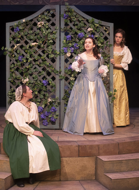 'Disdain and Scorn ride sparkling in her eyes.' Sarah Shannon as Ursula, Bryn Booth as Hero and Holly Griffth as Beatrice