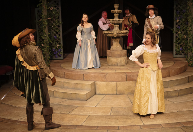 'A bird of my tongue is better than a beast of yours.' Ryan Parker Knox as Benedick, Holly Griffth as Beatrice , Bryn Booth as Hero, Harold Dixon as Leonato, Aaron Shand as Don Pedro and Hunter Hnat as Claudio