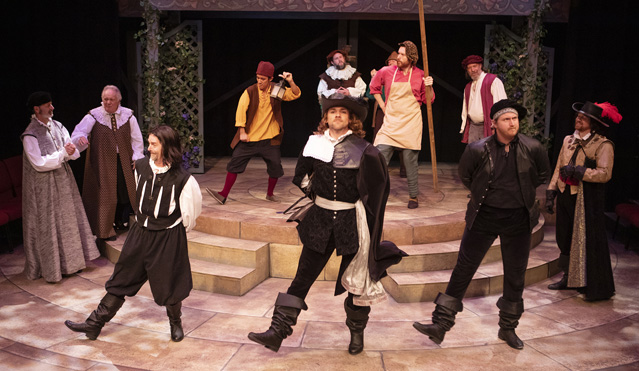 The villains dance. Steve McKee as Borachio, Christopher Johnson as Don John, and Dave Hentz as Conrade, and David Greenwood, Harold Dixon, Cole Potwardowski, Matt Walley, Jay Hornbacher, Christopher Pankratz, John Keeney and Aaron Shand